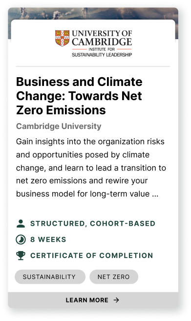 University of Cambridge (CISL) Business and Climate Change online short course